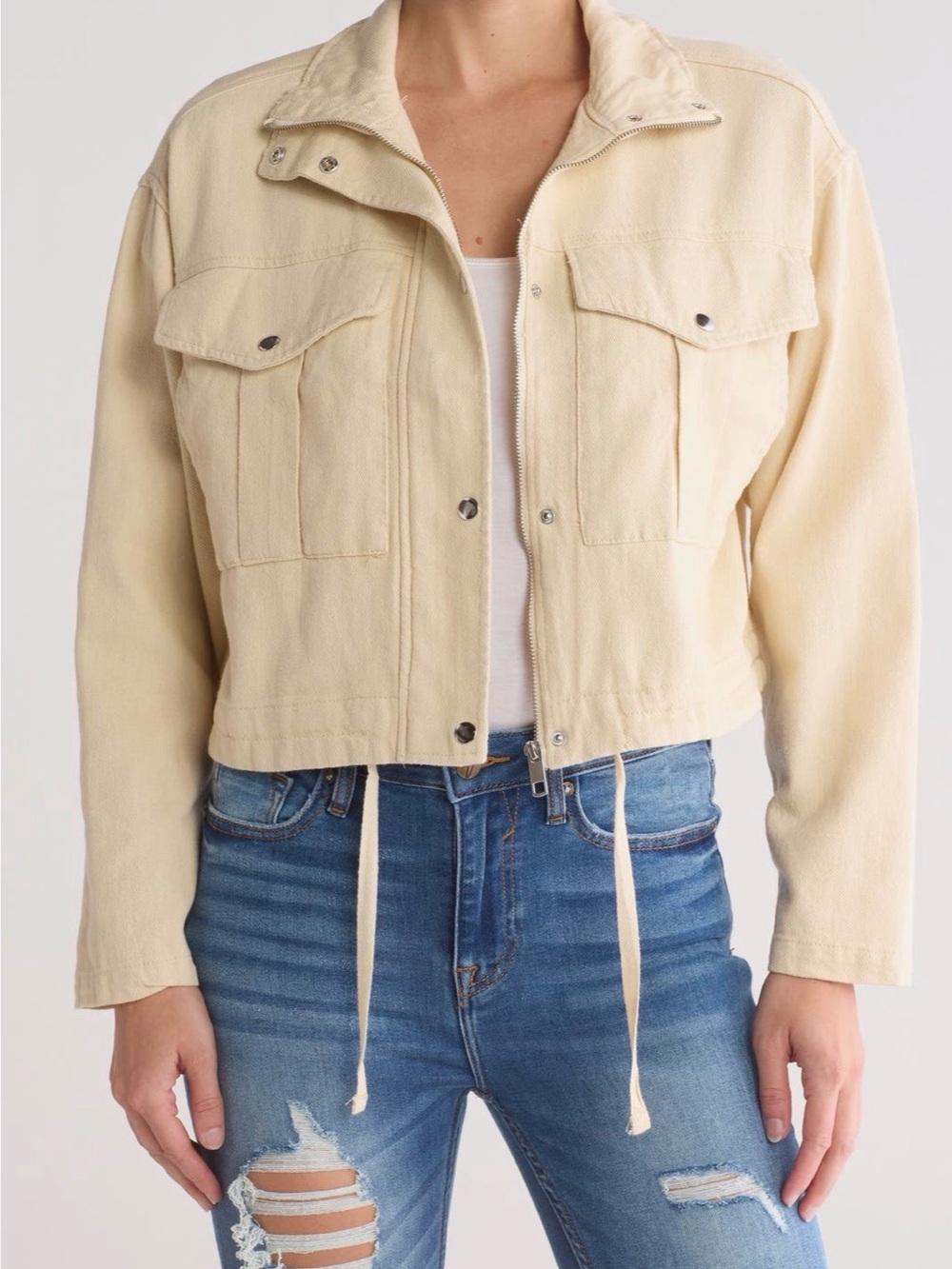 Vigoss Cream Cropped Drawcord Jacket